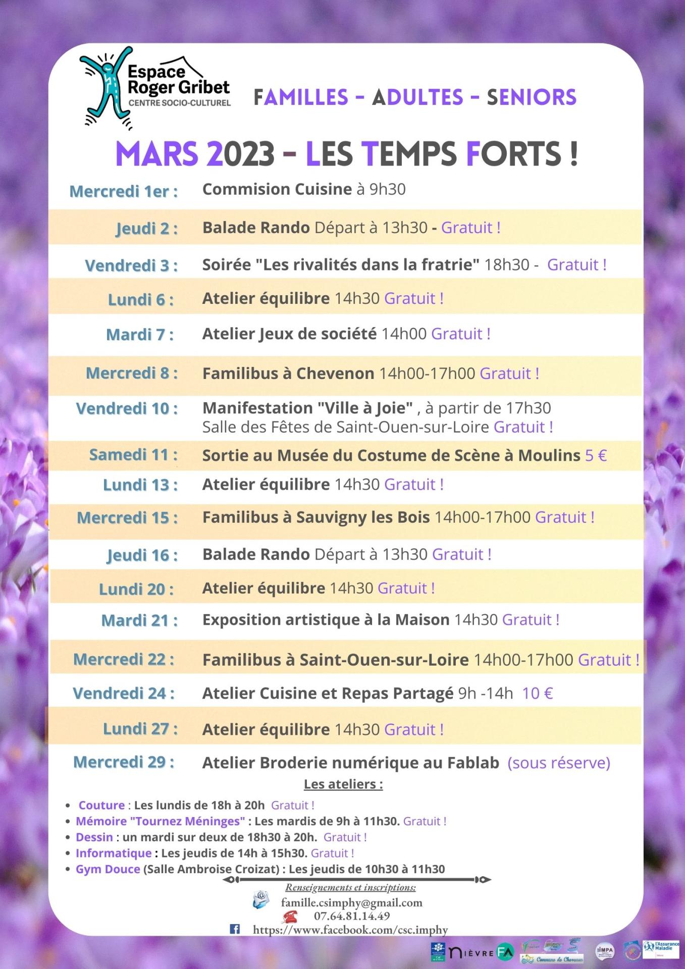 Programme mars 2023 centre social